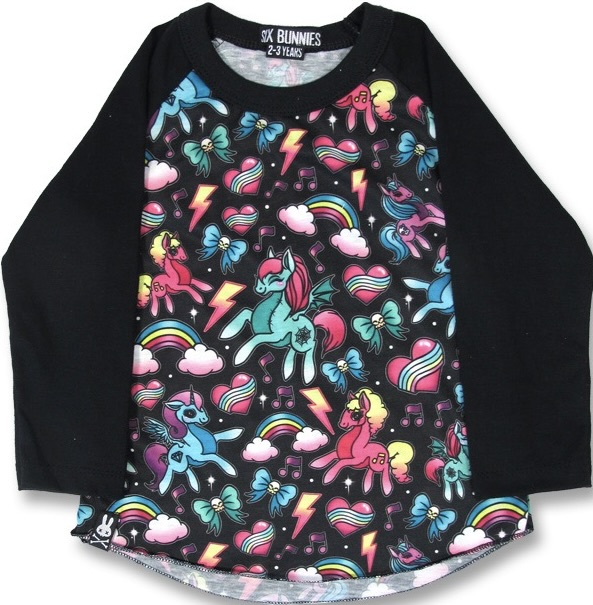 Six Bunnies Unicorn Raglan Black at SugarSkulls