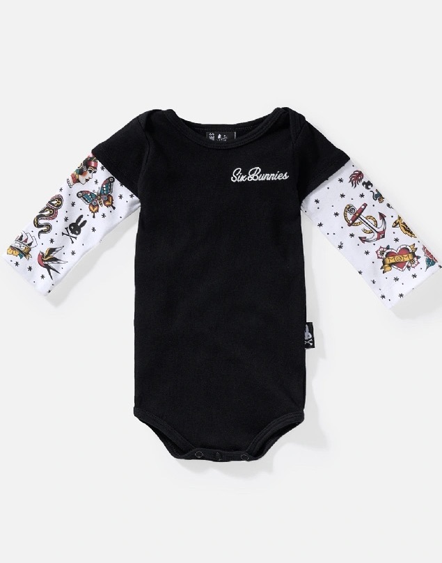Six Bunnies Tattoo Flash Romper at SugarSkulls Australia