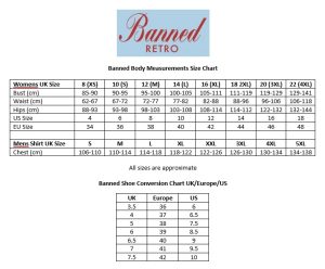 Banned Apparel Size Chart