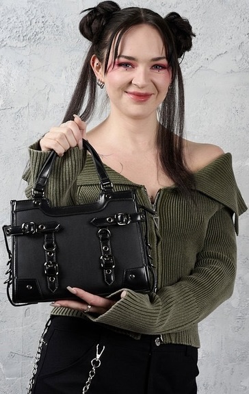Banned Apparel Black Ledger Satchel Bag at SugarSkulls